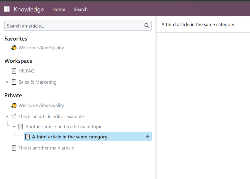 Panoramica degli articoli della base di conoscenza di Odoo