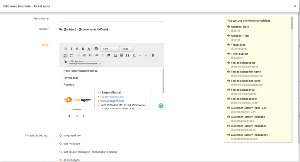 Personalizzazione dei modelli di e-mail