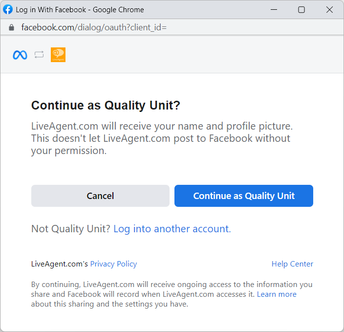 Finestra pop-up utilizzata per accedere al proprio account Facebook